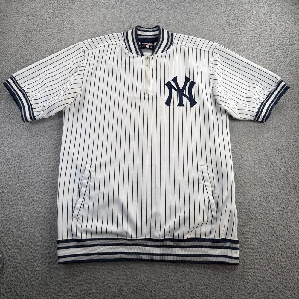 Vintage Stitches NY New York Yankees Mens Large White Pinstripe Quarter Zip